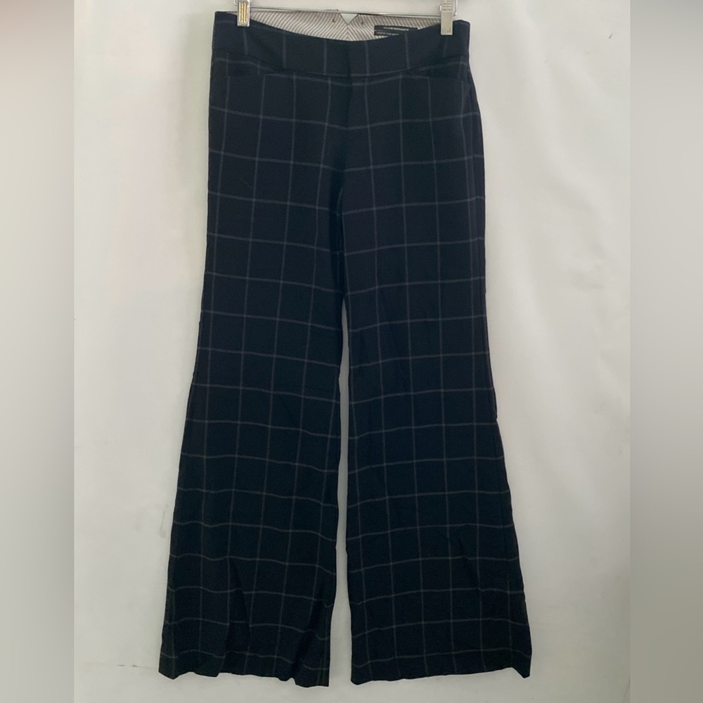 CLUB MONACO Black Wool Windowpane Plaid Flared Wide Leg Pants Stretch Size 4